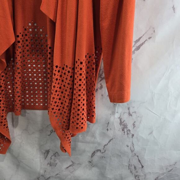 Chicos Cardigan Womens Large Orange Suede Perforated Topper Ruana Stretch - Picture 4 of 13